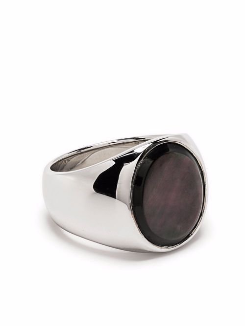 Black mother-of-pearl signet ring - Silver