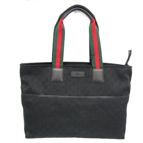 Gucci Gg Canvas Black Leather Canvas Tote Bag Pre-Owned