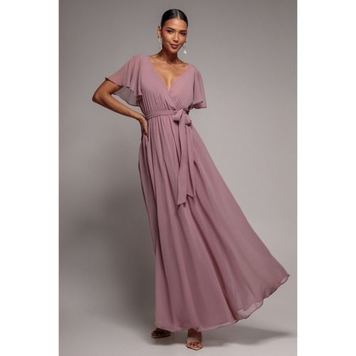 Goddiva Chiffon Flutter Sleeve Wrap Maxi Dress - Dusk