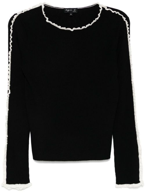 Ruffled trim jumper - Black