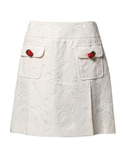 Floral Brocade High-Waist Skirt — White