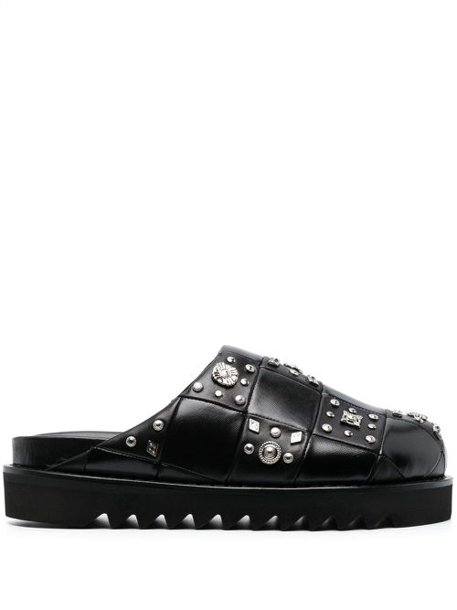 Stud-detailing leather mules - Black