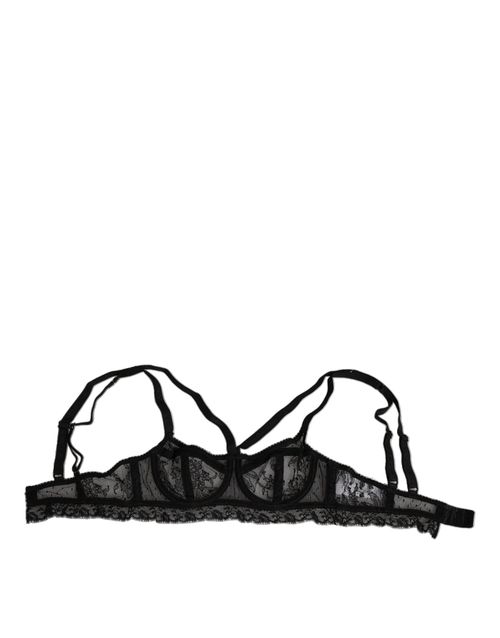 Floral Lace Balconcino Bra — Black