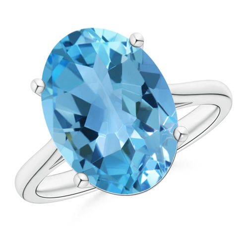 Angara 7.2 Carats Oval Solitaire Swiss Blue Topaz Cocktail Ring in Platinum