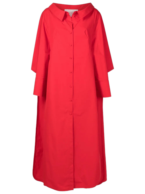 Cape-Detail Cotton Poplin Overshirt — Red
