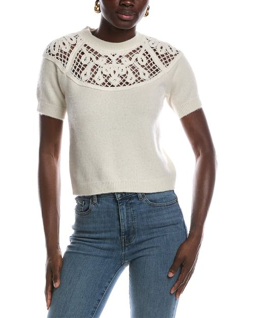 Frame The Lace Gathered Cashmere & Wool Sweater