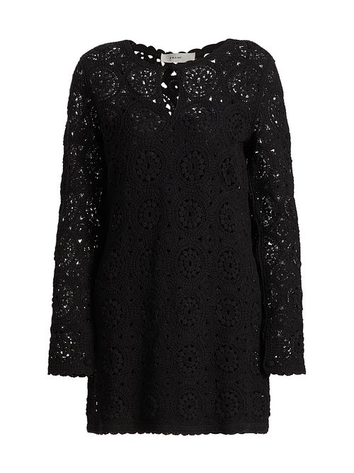 Women's Crochet Cotton Sheath Minidress - Black