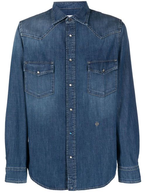 Logo-embroidered denim shirt - Blue