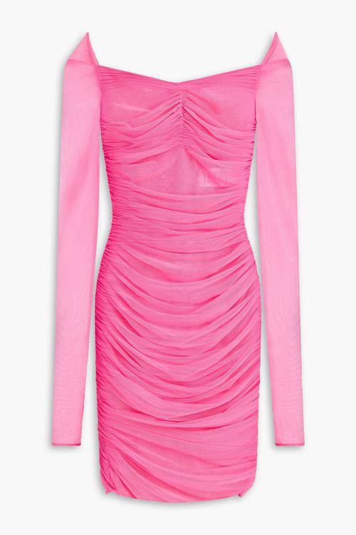 Off-the-shoulder ruched stretch-tulle mini dress - Pink - IT 36