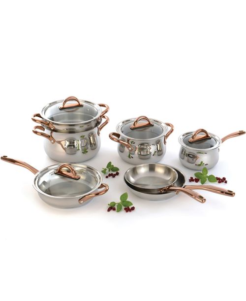 Ouro Gold 11Pc 18/10 Stainless Steel Cookware Set with Glass Lids - Silver