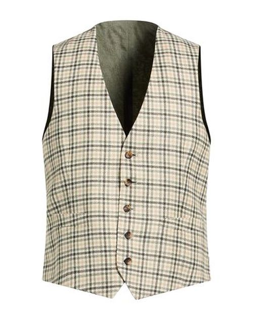 Man Tailored Vest Sage green Size 36 Wool, Linen, Silk