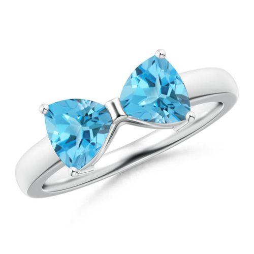 Angara 1.8 Carats Two Stone Trillion Swiss Blue Topaz Bow Tie Ring in Platinum