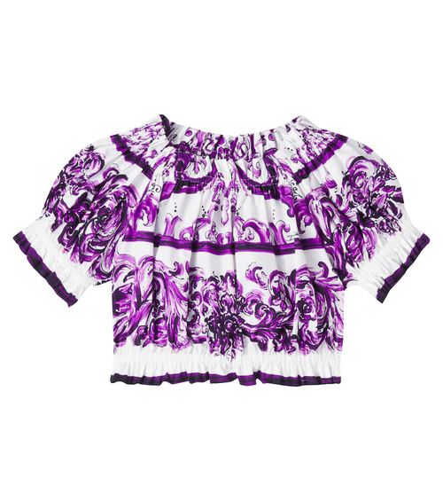 Majolica printed cotton poplin top