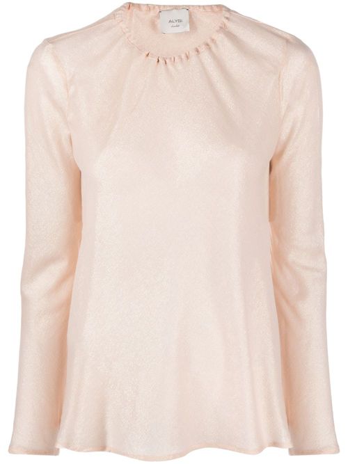 Lurex-detail long-sleeve blouse - Pink