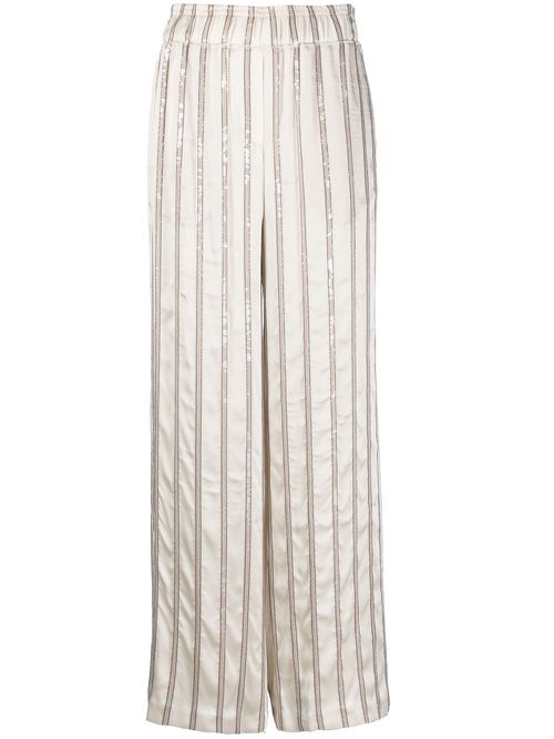 Striped high-waist trousers - White
