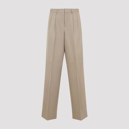 Pleated Trousers in Cotton and Wool Gabardine