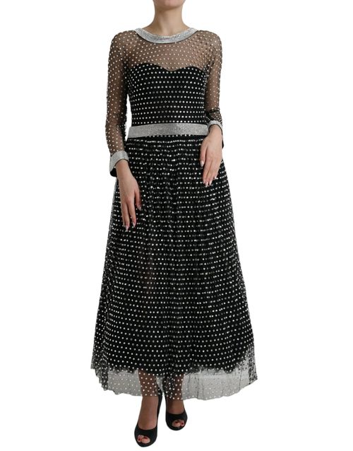 Crystal-Embellished Nylon Dress — Black