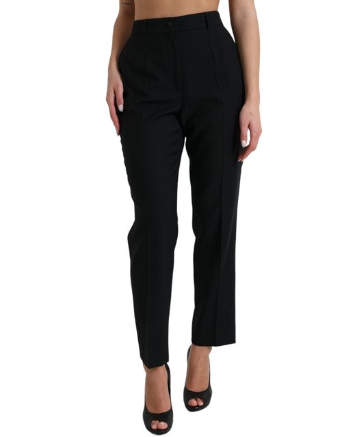 Wool Blend High-Waist Straight Trousers — Black