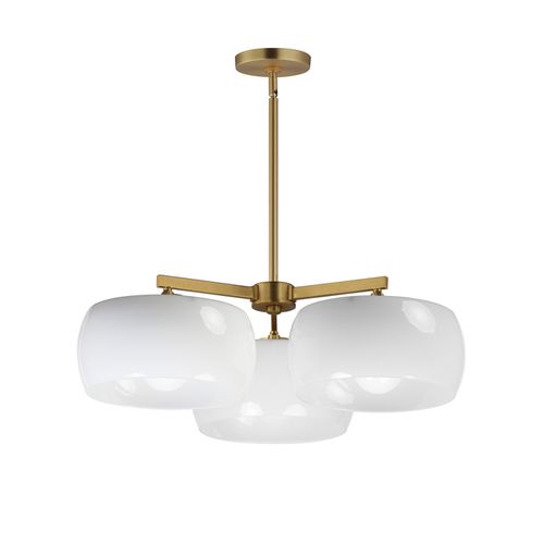 White Natural Aged Brass Chandelier from the Glazed Collection