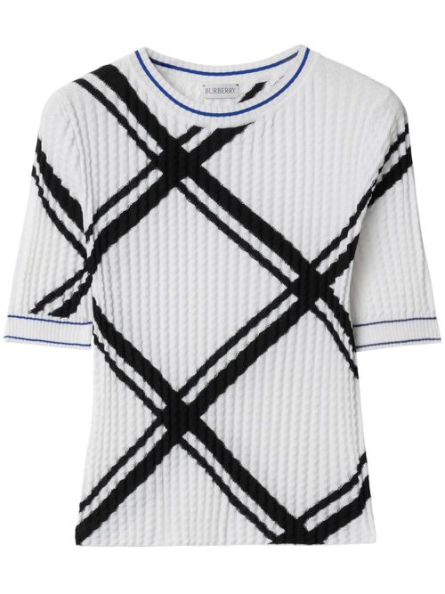 Check-jacquard cotton T-shirt - White