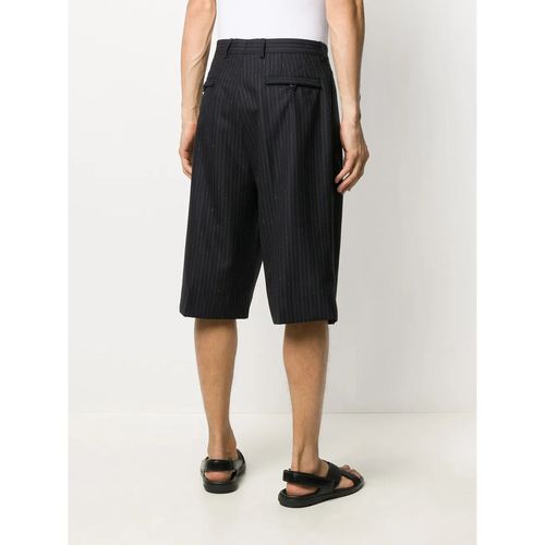 Pinstriped Wool-Blend Bermuda Shorts — Black