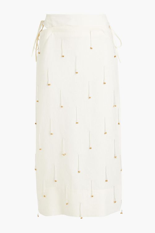 La Jupe Blé cutout embellished linen-canvas midi skirt - White - FR 40