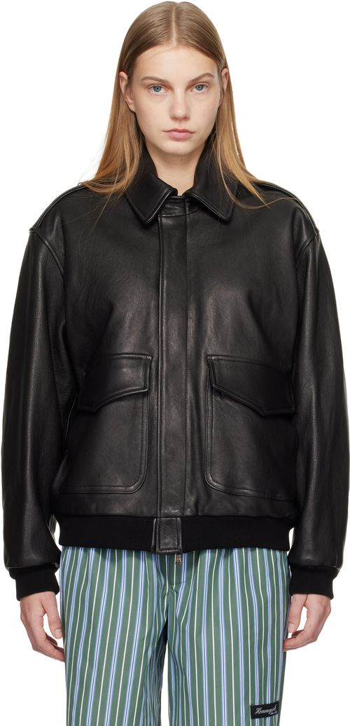 Black Leather Bomber Jacket