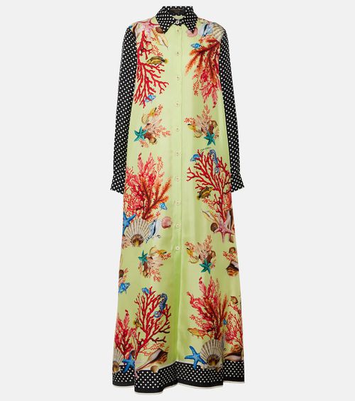 Capri printed silk satin shirt dress