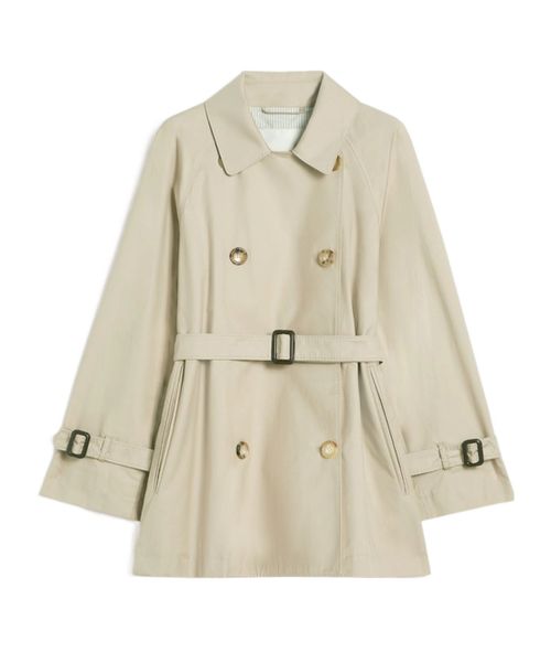 Cropped water-repellent twill trench coat - Sand