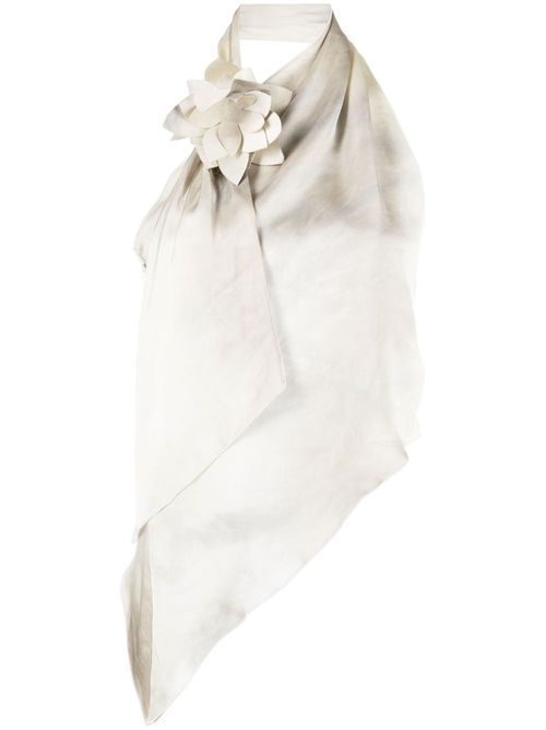 Floral-appliqué asymmetric top - Grey