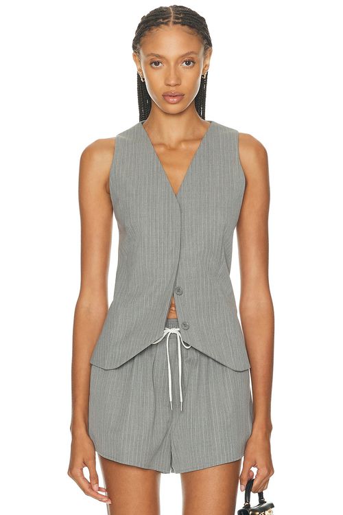 St. Agni Pinstripe Wool Vest in Grey Pinstripe - Grey. XS also in L