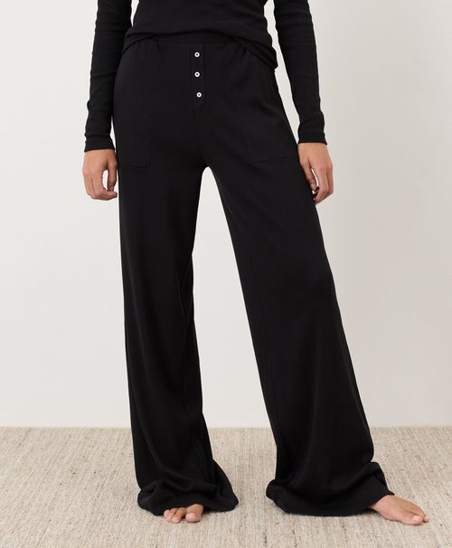 Women's Black Dream Rib Wide Leg Lounge Pant