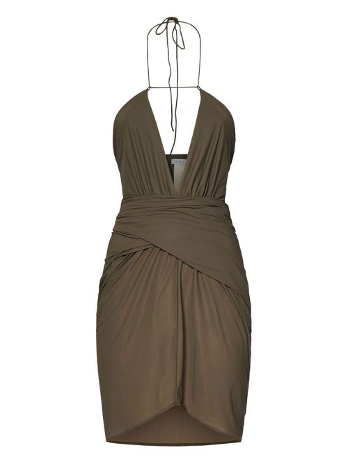 Halterneck ruched mini dress - Green