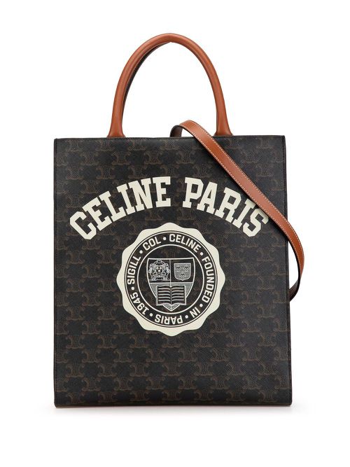 2020 Small Triomphe Coated Canvas Paris Print Vertical Cabas satchel - Brown
