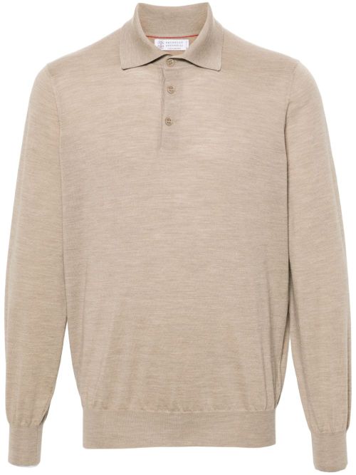 Virgin Wool-Cashmere Fine Knit Polo — Beige