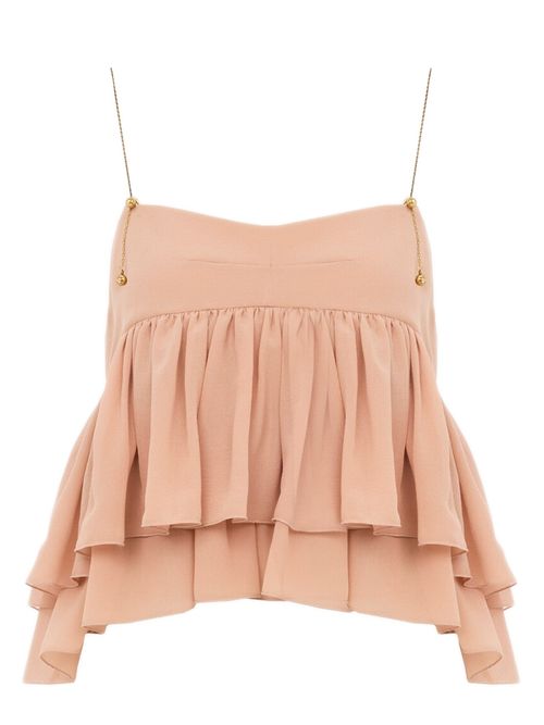 Chloé Sleeveless 100% Silk Tiered Mini Dress with Adjustable Chain Straps (Size 36)