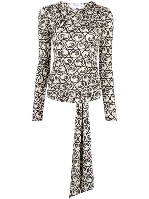 Motif-print long-sleeve top - Neutrals