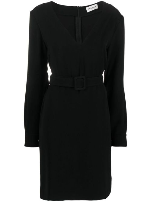 Black Belted V-neck Minidress