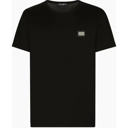 Men's Dolce & Gabbana Silver Plaque Logo T-Shirt Black