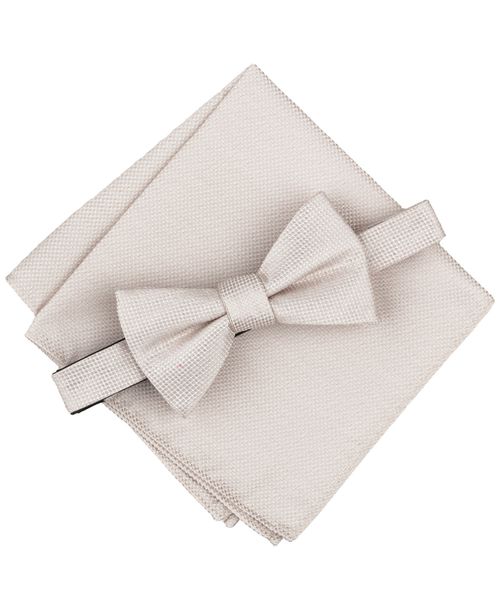 Men's Solid Bow Tie & Pocket Square Set, Exclusively at Macy's - Taupe