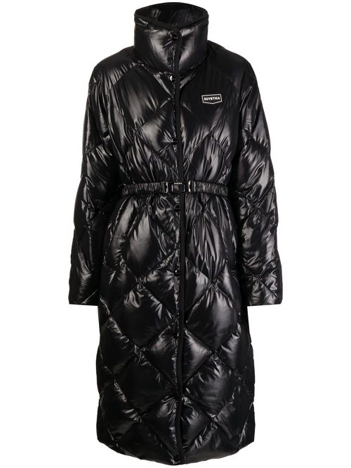 Quilted logo-patch coat - Black