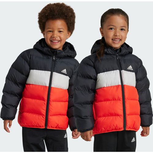Adidas Sportswear Kids Unisex Synthetic Down Jacket - Black/Red Recycled Material - Size 3-4Y