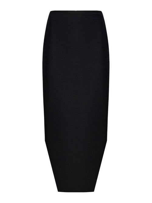 Black Wool And Mohair Asymmetric Midi Skirt