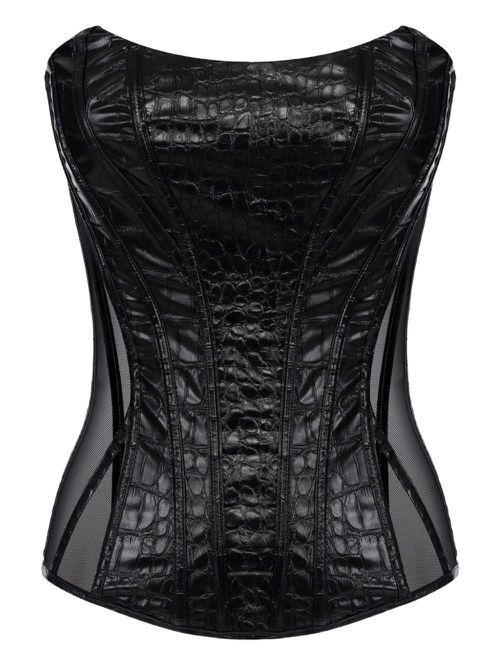 Crocodile-effect corset top - Black
