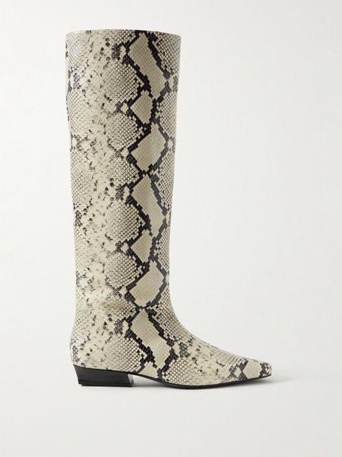 Wally Snake-effect Leather Knee Boots - Animal print