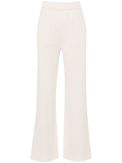 Chunky-Ribbed Wool-Cashmere Trousers — Beige
