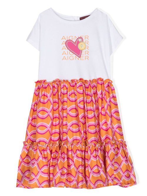 Graphic-print cotton-blend dress - Orange