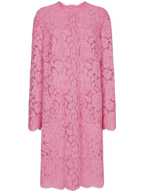 Floral-lace single-breasted coat - Pink