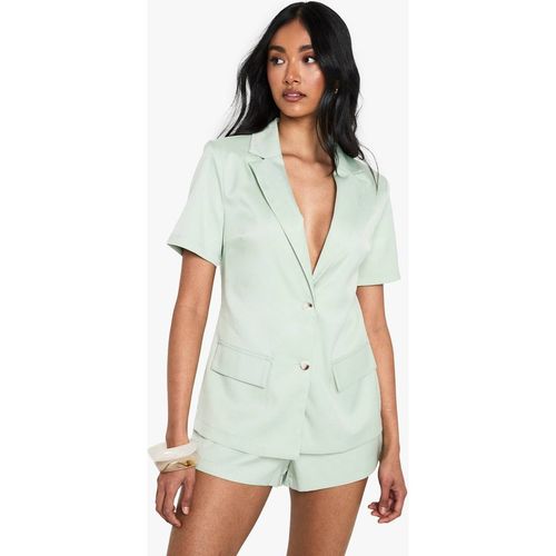 Boohoo Women's Tailored Short Sleeve Structured Playsuit in Sage