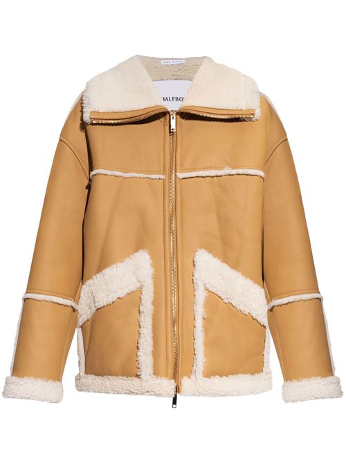 Faux shearling-trim coat - Brown